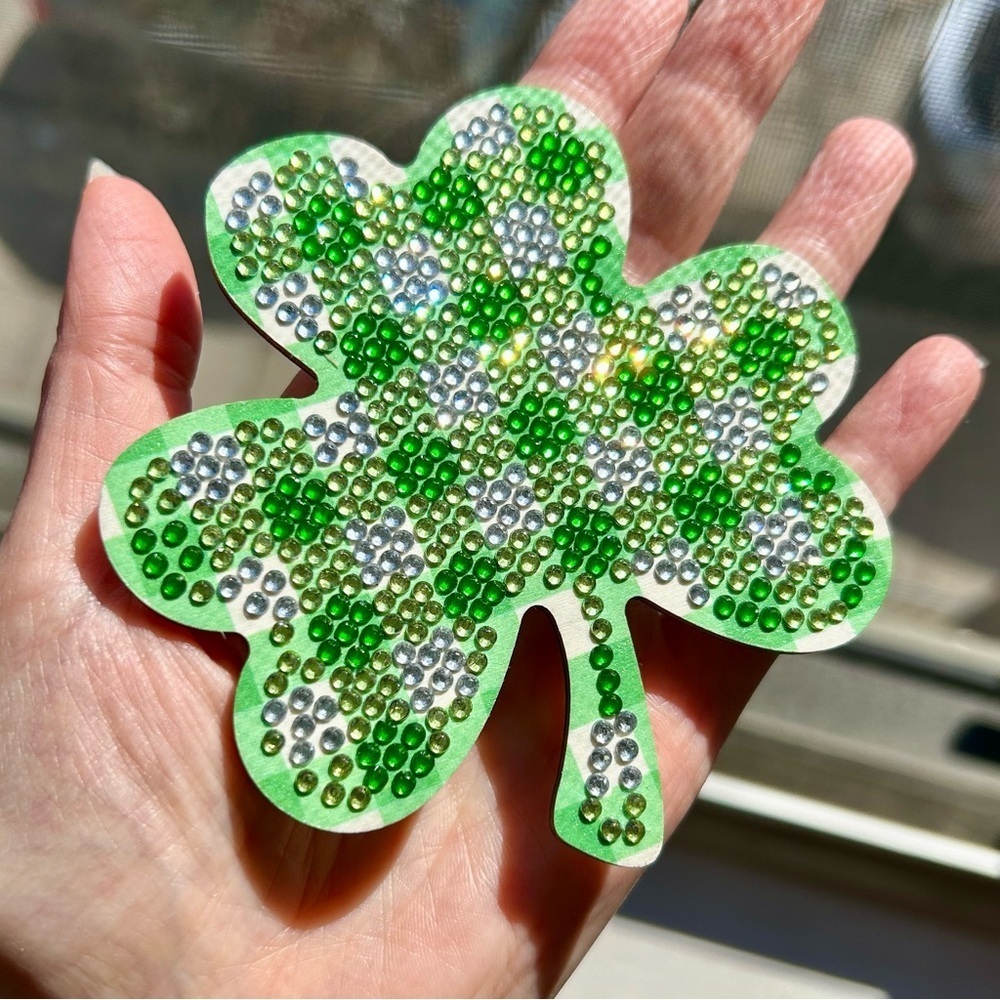2/$16 - No. 02 - Sparkly, Diamond Art Shamrock Clover Holiday Coaster, Green